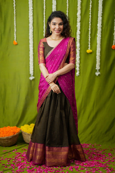 Esha Black check Halfsaree (Set of 3)