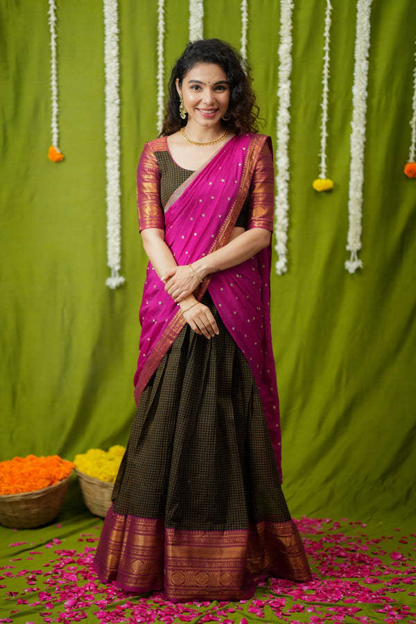 Esha Black check Halfsaree (Set of 3)