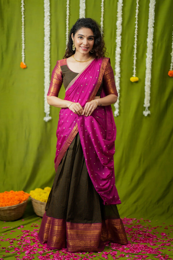 Esha Black check Halfsaree (Set of 3)