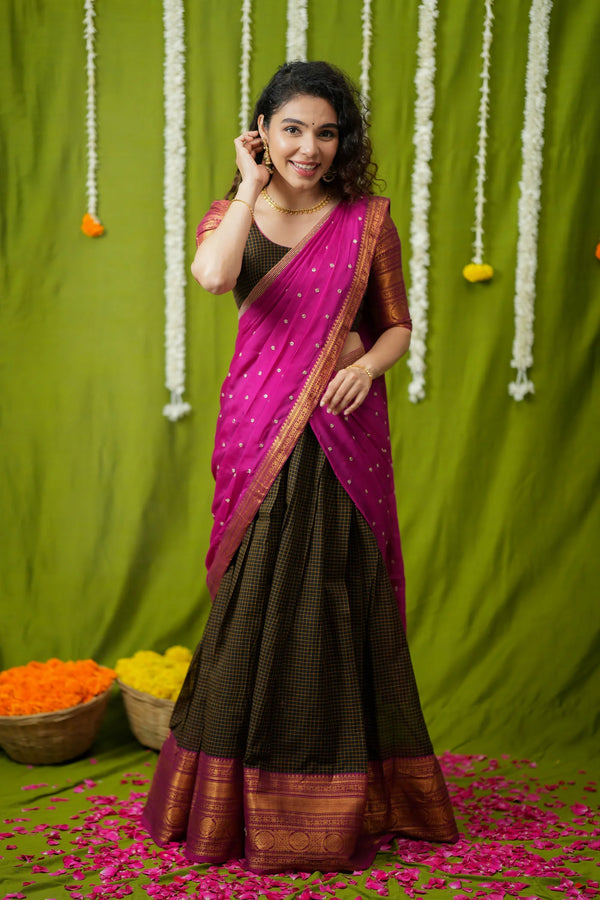 Esha Black check Halfsaree (Set of 3)