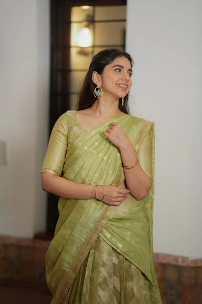 Aalaya Green Banarasi Half Saree Set