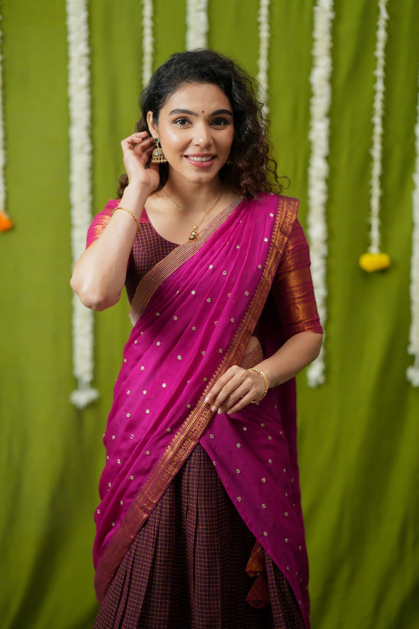 Esha Wine check Halfsaree (Set of 3)