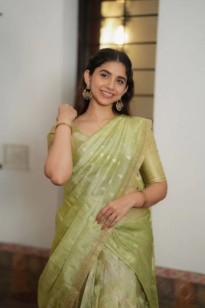 Aalaya Green Banarasi Half Saree Set
