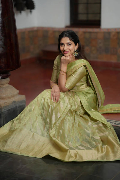 Aalaya Green Banarasi Half Saree Set