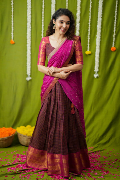 Esha Wine check Halfsaree (Set of 3)