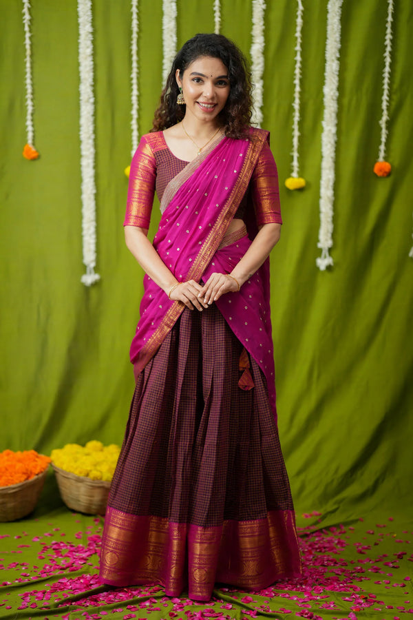 Esha Wine check Halfsaree (Set of 3)