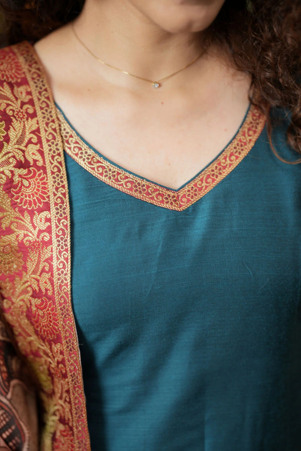 Indra Teal Kurti Set (Set of 3)