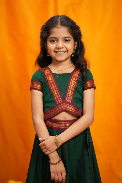 Sreeja Green Handwoven Lehenga Mini