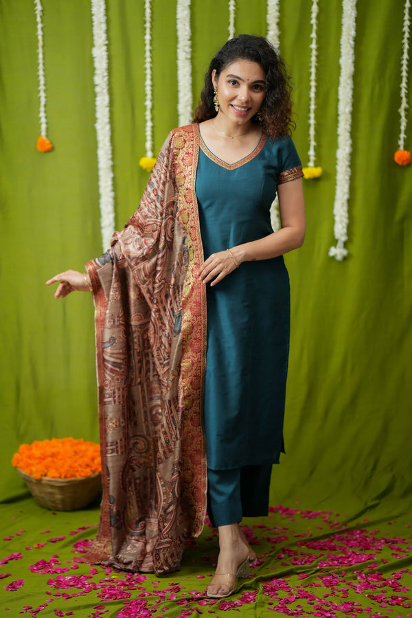 Indra Teal Kurti Set (Set of 3)