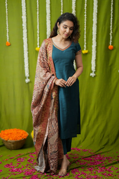 Indra Teal Kurti Set (Set of 3)