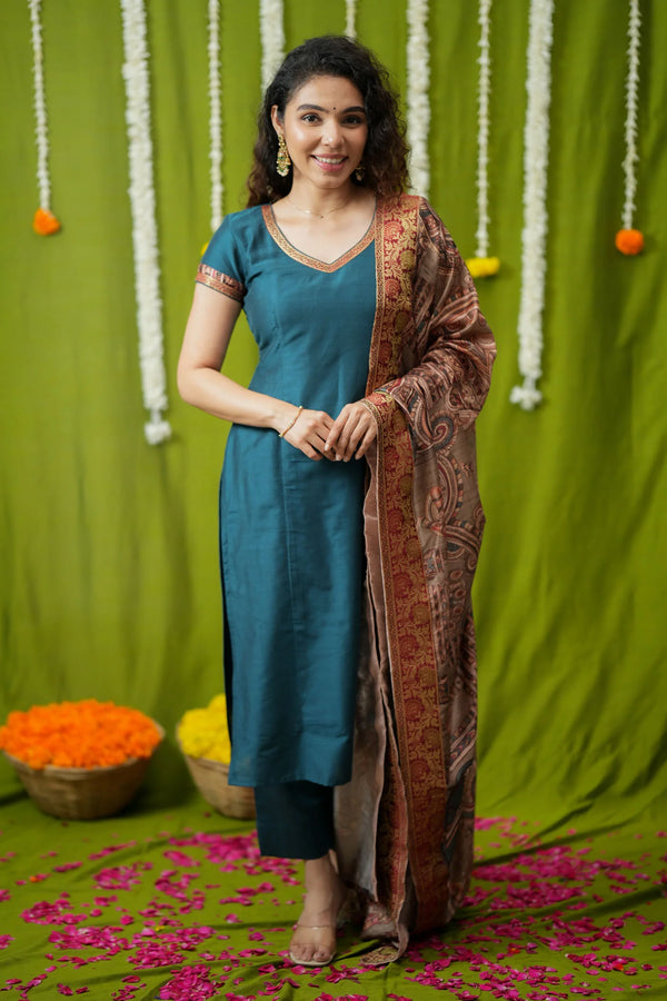 Indra Teal Kurti Set (Set of 3)