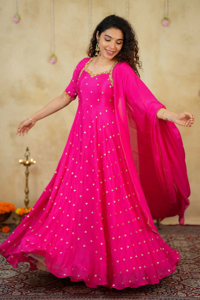 Yamuna Rani Pink Maxi Dress (Set of 2)
