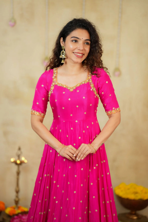 Yamuna Rani Pink Maxi Dress (Set of 2)