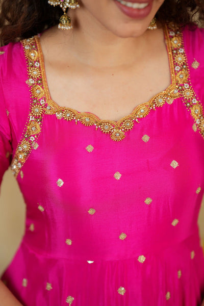 Yamuna Rani Pink Maxi Dress (Set of 2)