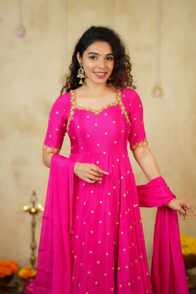 Yamuna Rani Pink Maxi Dress (Set of 2)