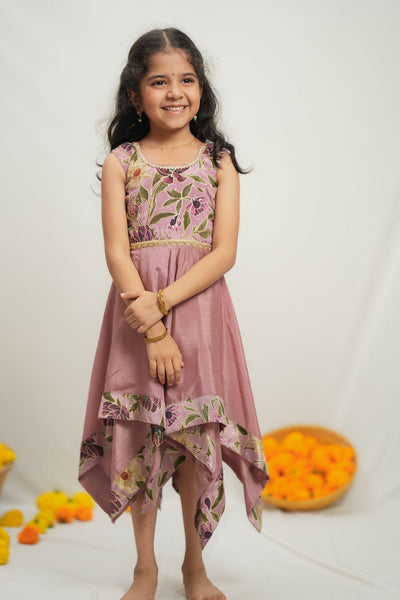 Chandrika Pink Layered Floral Party Dress Mini