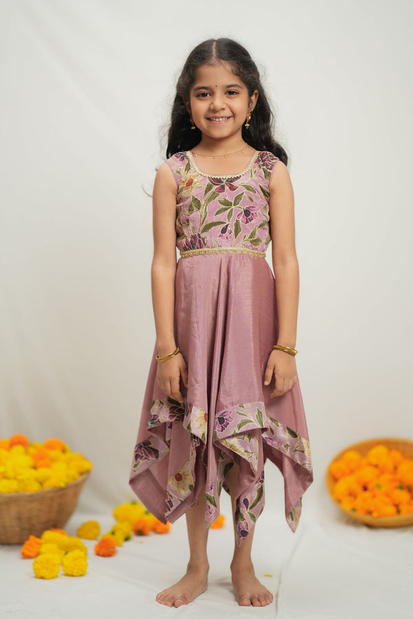 Chandrika Pink Layered Floral Party Dress Mini