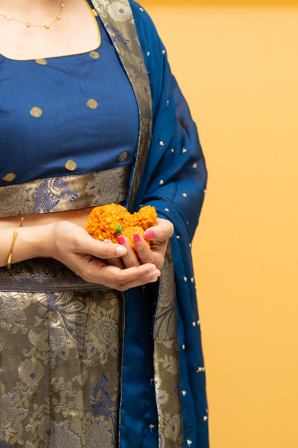 Ishwarya Navy Crop top & Skirt