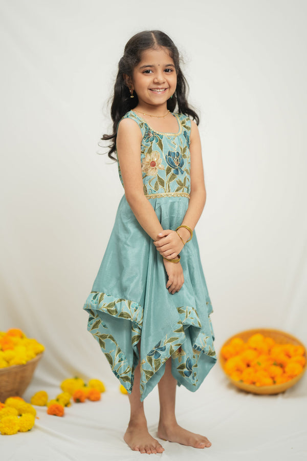 Chandrika Blue Layered Floral Party Dress Mini