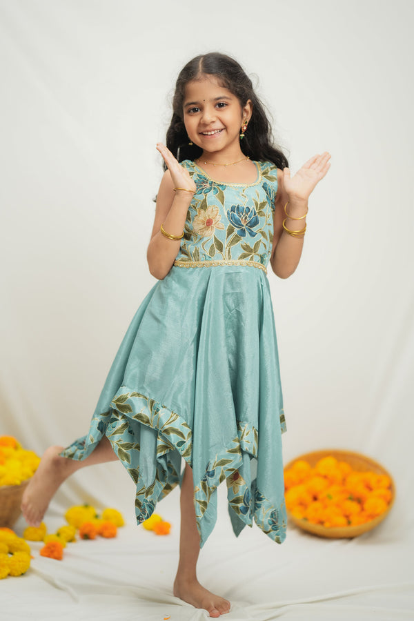 Chandrika Blue Layered Floral Party Dress Mini