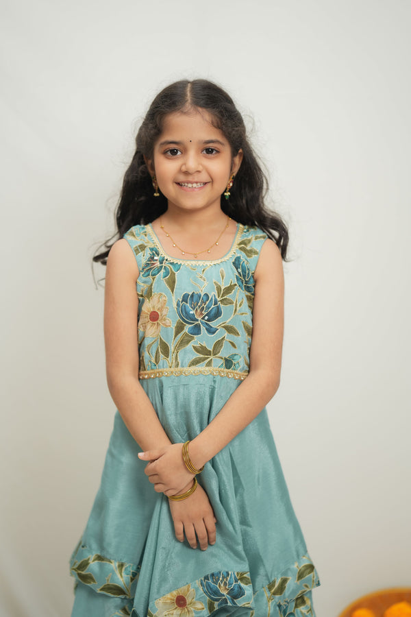 Chandrika Blue Layered Floral Party Dress Mini