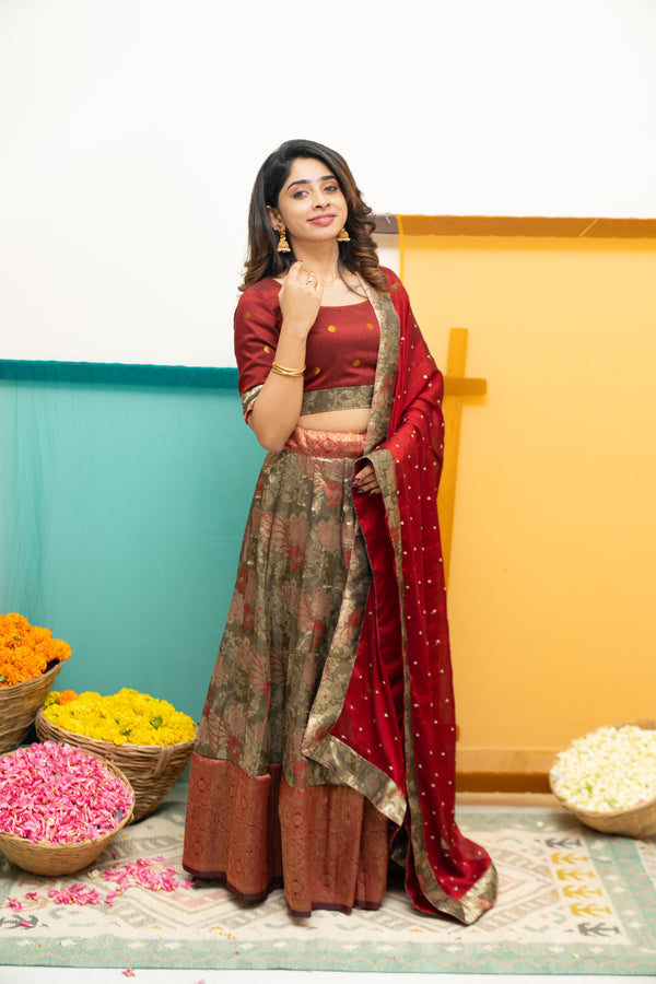 Ishwarya Maroon Crop top & Skirt