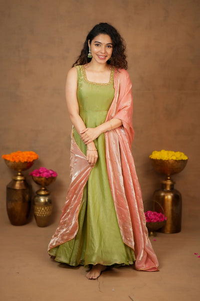 Shrishti Mint Green Sleeveless Maxi Dress (Set of 2)