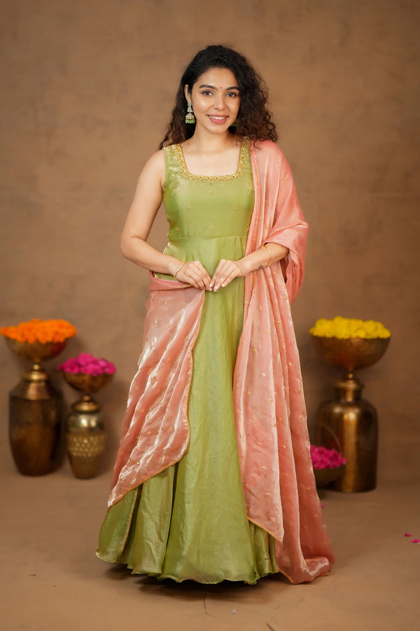 Shrishti Mint Green Sleeveless Maxi Dress (Set of 2)