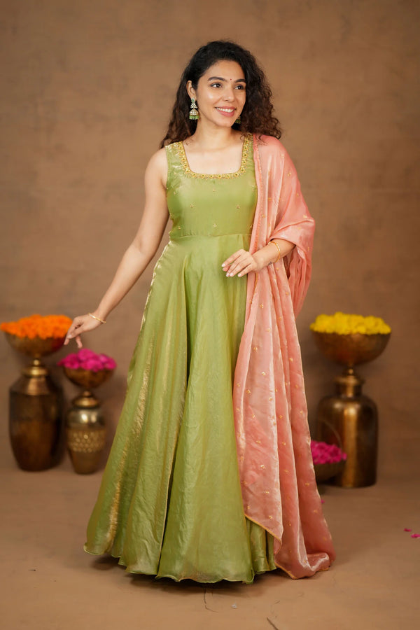 Shrishti Mint Green Sleeveless Maxi Dress (Set of 2)