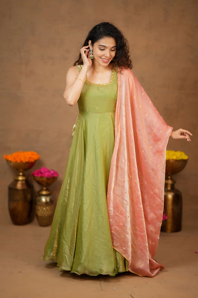 Shrishti Mint Green Sleeveless Maxi Dress (Set of 2)
