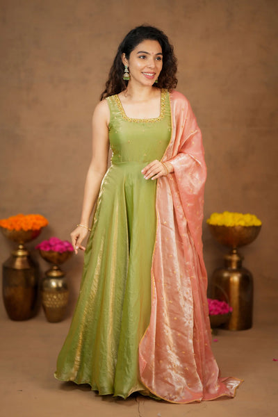 Shrishti Mint Green Sleeveless Maxi Dress (Set of 2)