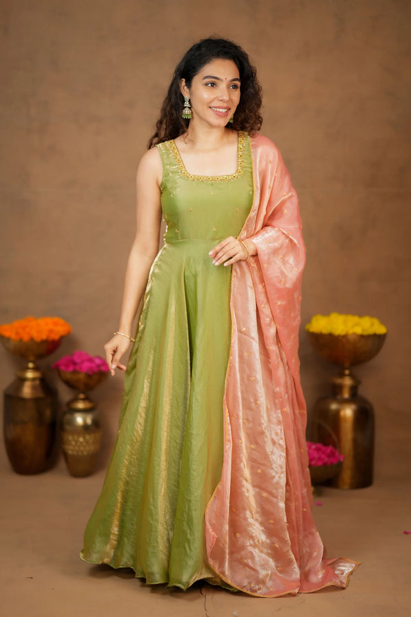 Shrishti Mint Green Sleeveless Maxi Dress (Set of 2)