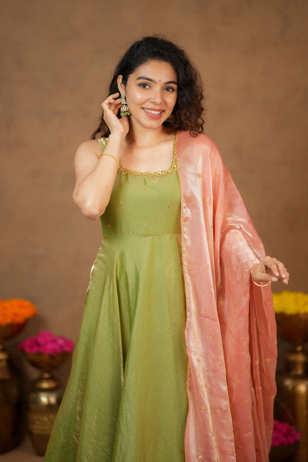 Shrishti Mint Green Sleeveless Maxi Dress (Set of 2)