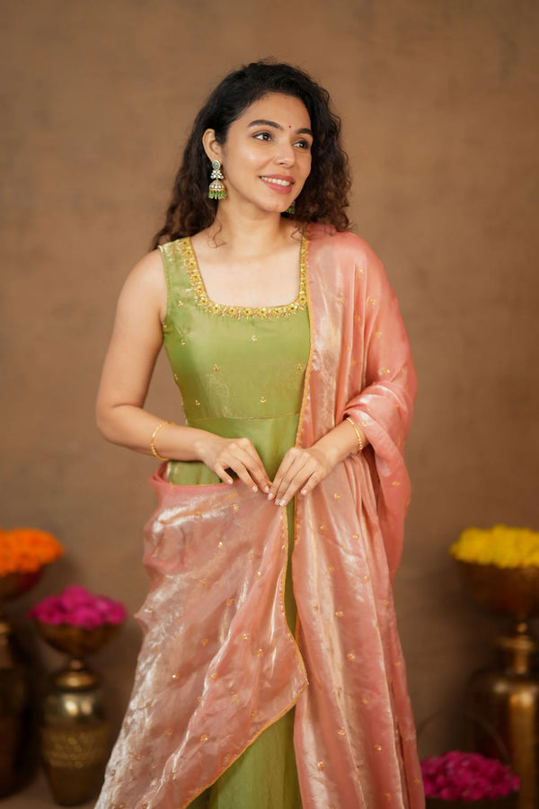 Shrishti Mint Green Sleeveless Maxi Dress (Set of 2)