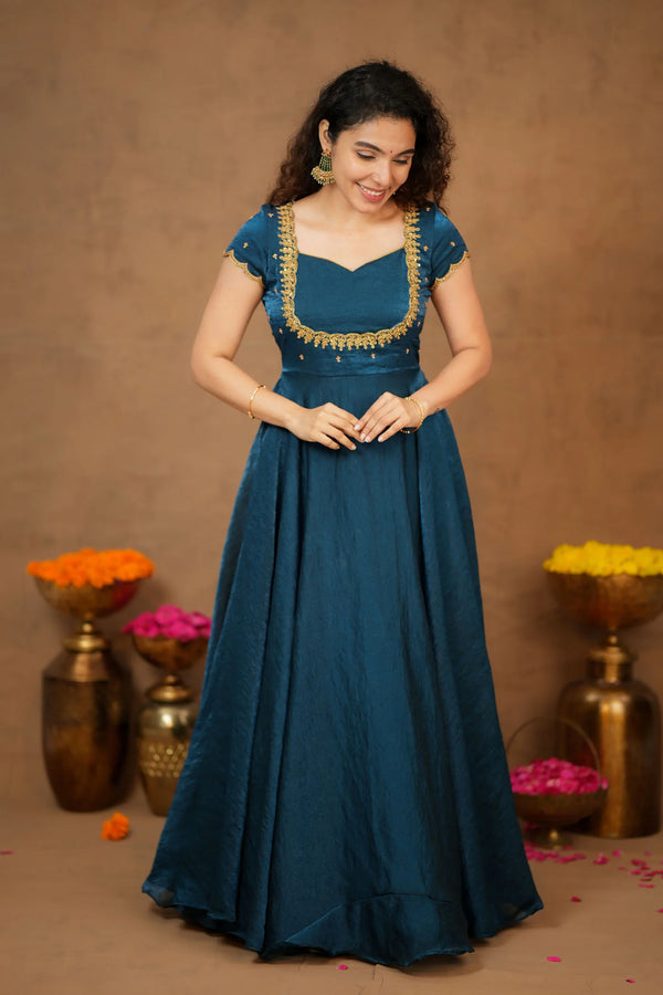 Niharika Teal Maxi Dress (Set of 2)
