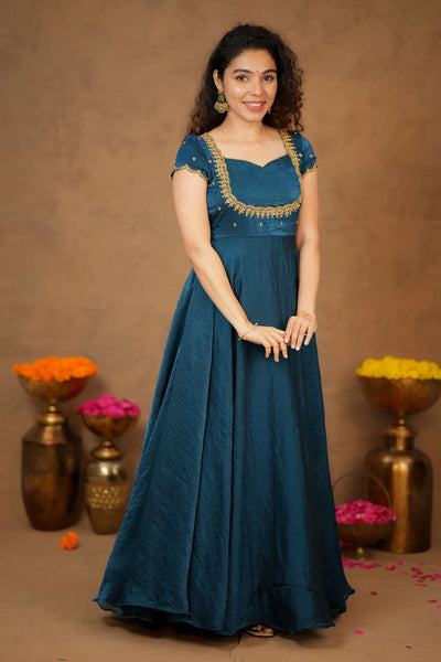 Niharika Teal Maxi Dress (Set of 2)