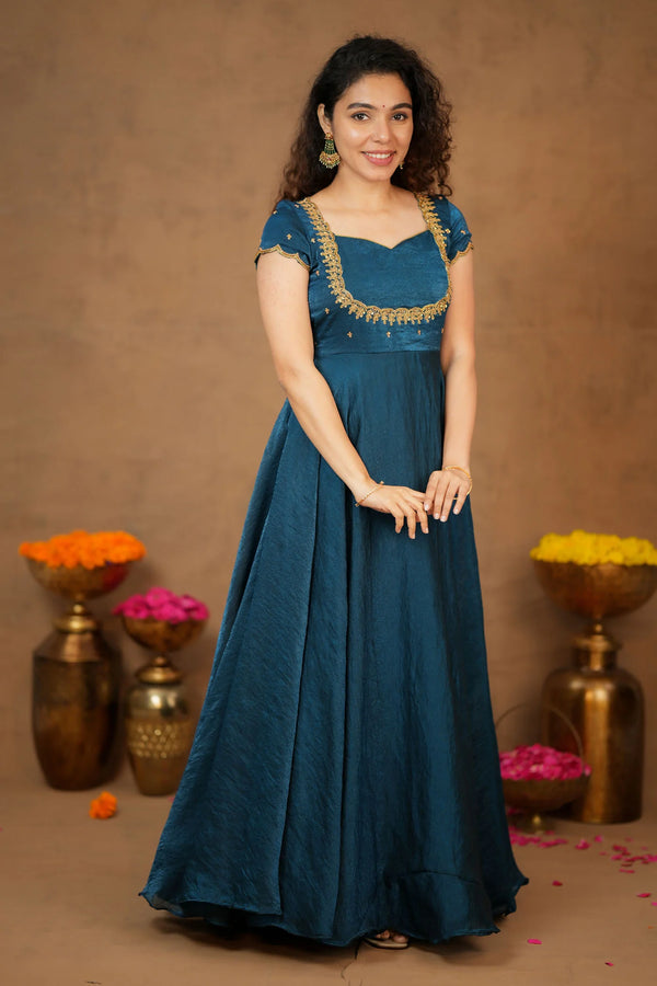 Niharika Teal Maxi Dress (Set of 2)