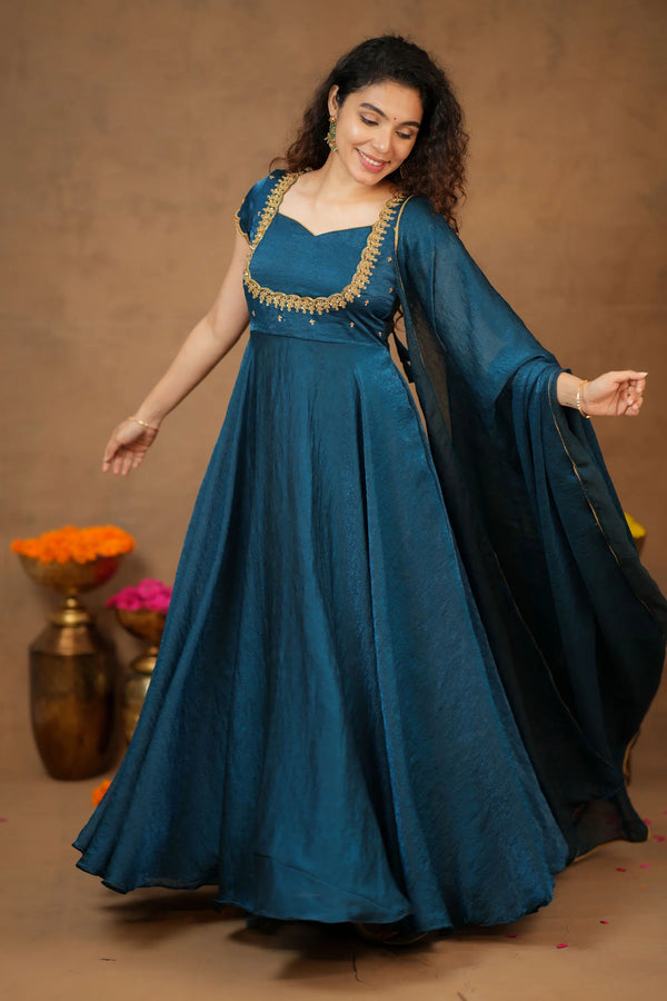 Niharika Teal Maxi Dress (Set of 2)