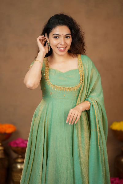 Niharika Aqua Green Maxi Dress (Set of 2)