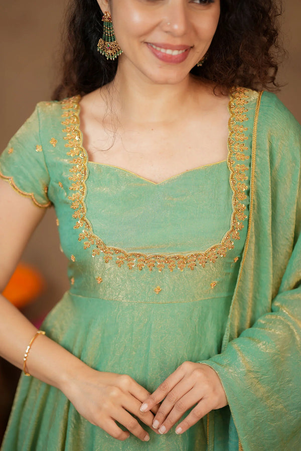 Niharika Aqua Green Maxi Dress (Set of 2)