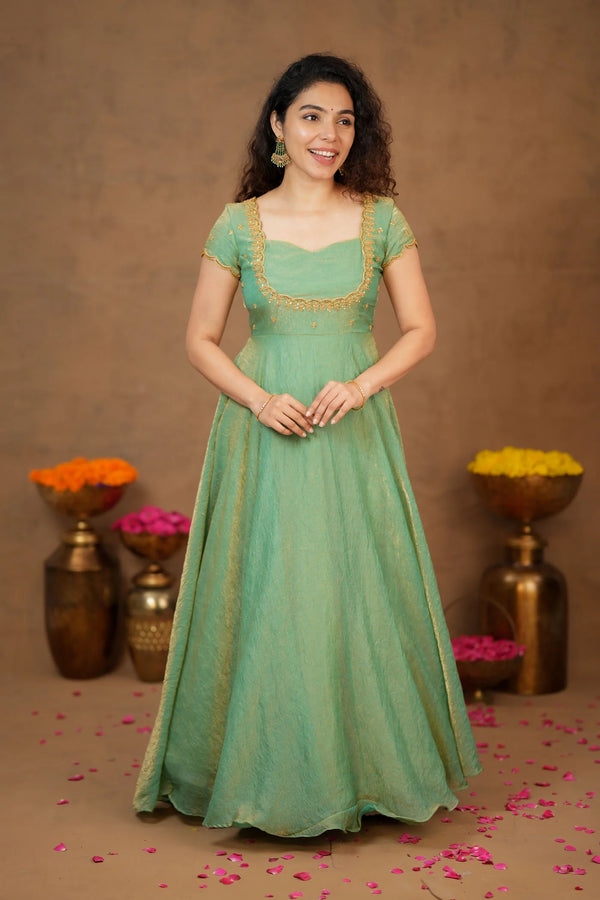 Niharika Aqua Green Maxi Dress (Set of 2)