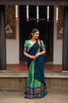 Urmila - Aqua Green with Blue Handloom cotton Halfsaree