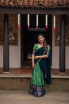Urmila - Aqua Green with Blue Handloom cotton Halfsaree