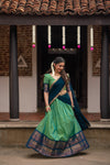 Urmila - Aqua Green with Blue Handloom cotton Halfsaree
