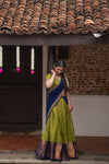 Pooja Olive Green with Navy Blue Handlom Halfsaree