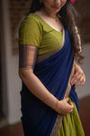 Pooja Olive Green with Navy Blue Handlom Halfsaree