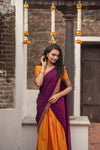 Pooja Orange with Purple Handlom Halfsaree