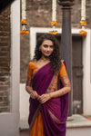 Pooja Orange with Purple Handlom Halfsaree