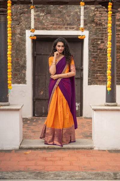 Pooja Orange with Purple Handlom Halfsaree