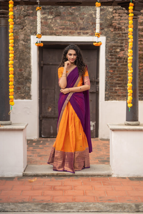 Pooja Orange with Purple Handlom Halfsaree